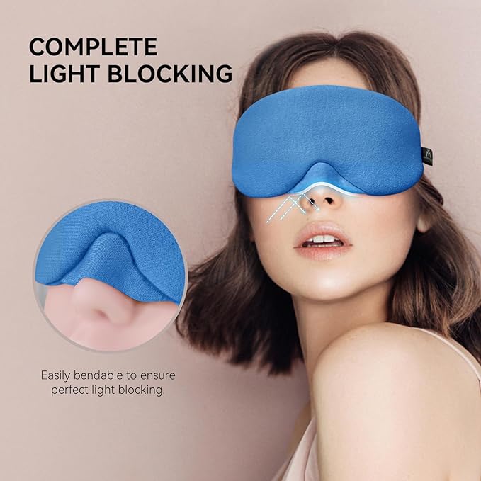 Mavogel Cotton Sleep Mask - Breathable Light Blocking Sleep Eye Mask, Soft Comfortable Night Sleeping Mask for Men Women, Eye Cover for Travel/Shift Work/Nap, Includes Travel Pouch (Cobalt Blue) - Bloomnest