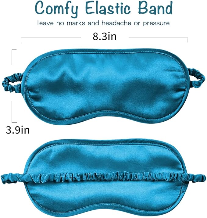Breathable Silk Sleep Mask Blindfold, Elastic Blackout Eye Cover Headband for Sleeping Nap Travel Time, Peacock Blue, 1 Pack - Bloomnest