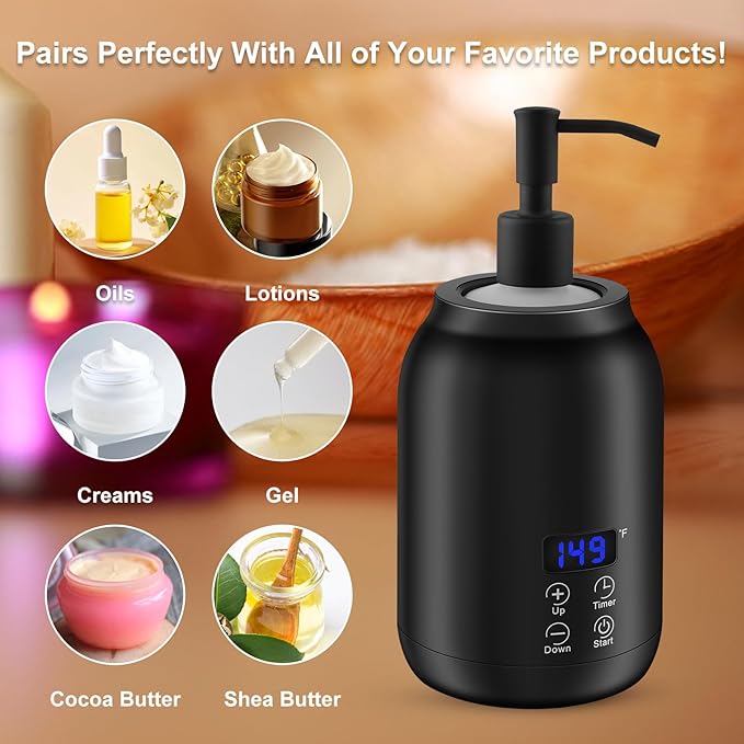 Massage Oil Heater Warmer,with ℃/℉ Switchable Display, Two Oil Dispenser Bottle，Constant Temperature,Body Oils Heater for Spa, Salon and Barber Shops,Black - Bloomnest