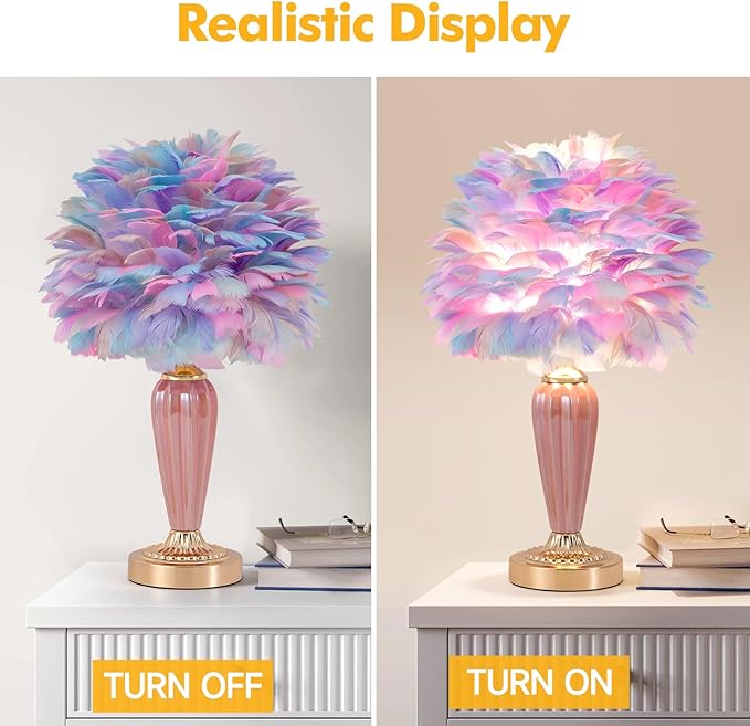 Colorful Feather Lamp Fluffy Table Lamp Furry Bedside Lamp Romantic Princess Lights Goose Feather Night Light for Bedroom Wedding Decor Valentines Dating Livingroom Hotel Office - Bloomnest