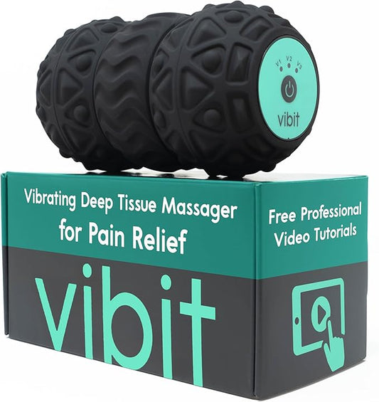 Vibit - Vibrating Massager for Plantar Fasciitis, Pain Relief and Sciatica, Foot and Body Portable Massage Roller, Deep Tissue Pain Relief from Feet to Neck, Electric, 3 Vibration Levels (Black) - Bloomnest