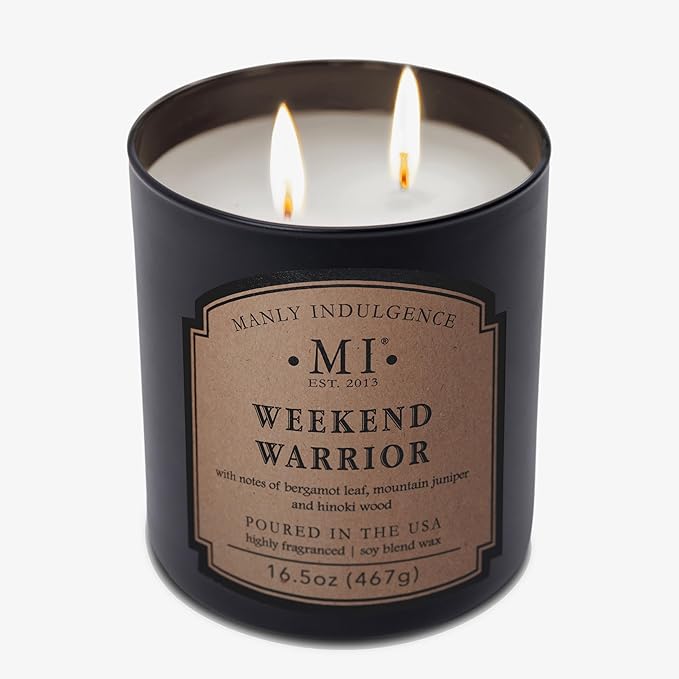 Manly Indulgence Weekend Warrior Scented Candles for Men, 2 Wick, 16.5 oz Premium Soy Blend Wax, 60H Burn, Candles for Home Scented - Made in The USA - Bloomnest