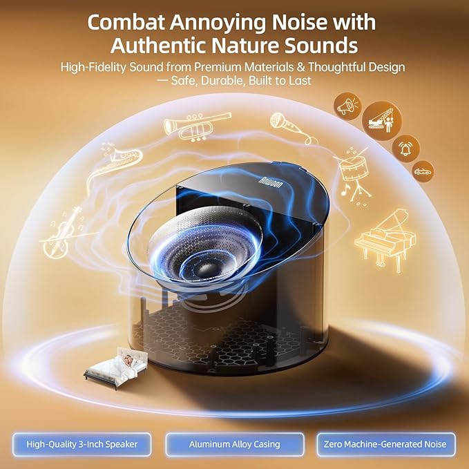 Sound Machine & Night Light, Premium Metal Shell with 3inch Speaker Loud Stereo Sound, White Noise Machine &50+ Natural Sounds |Upgradeable System for Sleep, Focus, Relaxation –Adults Kids Baby - Bloomnest