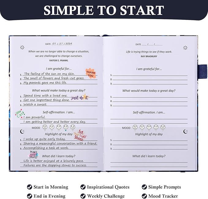 Gratitude Journal with 4 Inspirational Stickers: Undated Daily Gratitude Journal for Women and Men - More Happiness, Affirmation, and Mindfulness in A Few Minutes with Prompts & Quotes Floral - Bloomnest