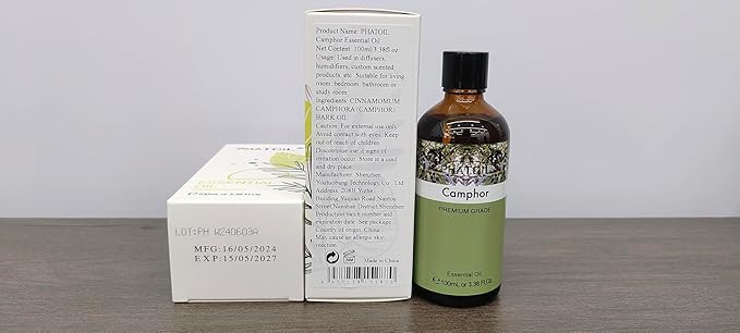 Camphor 3.38fl.oz Essential Oil, PHATOIL Aromatherapy Essential Oils for Diffuser, Humidifier, Perfect for DIY Soap, Candle, Bath Bombs Making(100ml) - Bloomnest