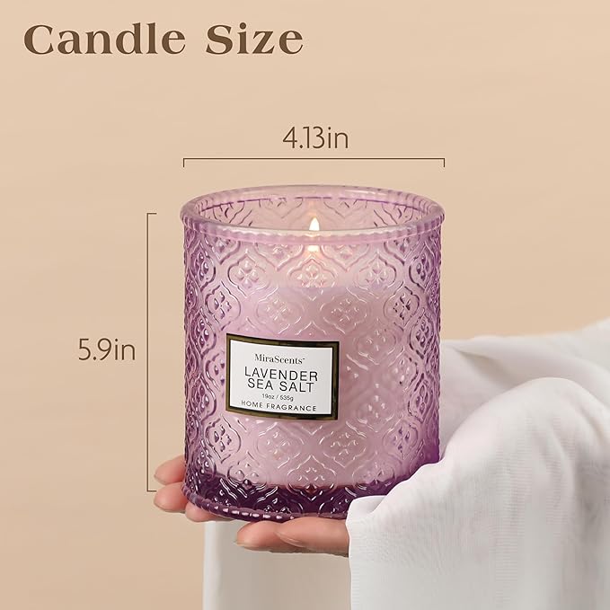 Lavender Sea Salt Scented Candles, 19oz Candles Gifts for Women, Purple Luxury Large Decorative Candles in Glass, Natural Soy Wax for Home - Bloomnest