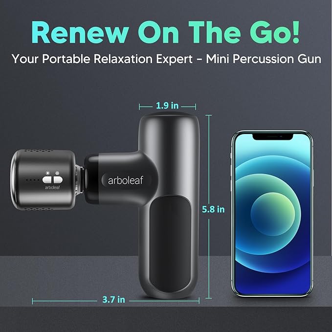arboleaf Mini Thermacool Massage Gun, Heat and Cool Muscle Massager for Back Pain Relief, Hot Cold Percussion Massage, Heated Travel Massager Handheld Quiet, Gifts for Him Her - Bloomnest