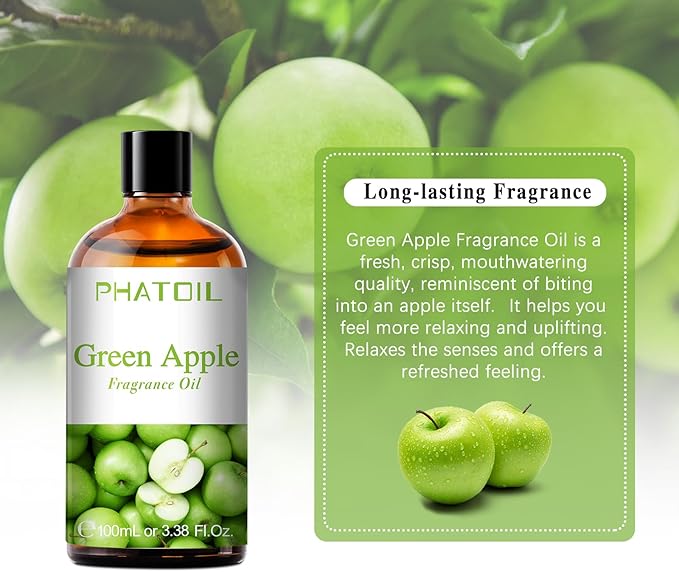 PHATOIL 3.38FL.OZ Green Apple Fragrance Oils for Aromatherapy, Essential Oils for Diffusers for Home, Perfect for Diffuser, Yoga, DIY Candle and Soap Making - 100ml - Bloomnest