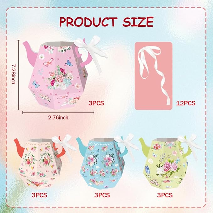 12 Pcs Tea Party Decorations, Flower Boxes Centerpiece Floral Teapot Vase Table Decor for Birthday Baby Shower Bridal Wedding Princess Tea Party Decorations Supplies