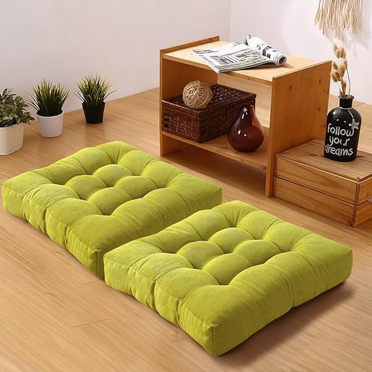 Meditation Floor Pillow Set of 2 Square Large Seat Pillows for Adults Tufted Corduroy Floor Cushion for Tatami Living Room Bedroom Grass Green 22x22 Inch - Bloomnest