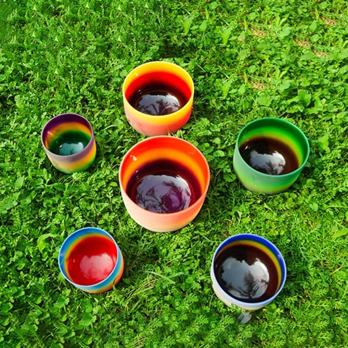 Hye-eun 432hz Crystal Singing Bowls,7-12 Inch Rainbow Colored Quartz Sound Bowl Set of 7pcs with Carrying Case for Yoga Sound Healing Instrument Meditation - Bloomnest