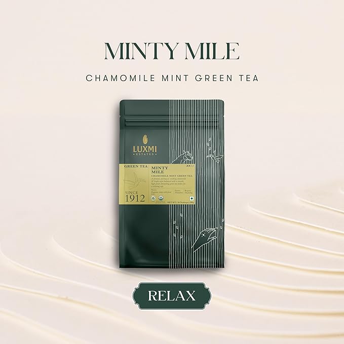 Luxmi Estates Minty Mile Organic Chamomile Mint Green Tea (50 Tea Bags) Low Caffeine Tea Bags For Relaxing, Calming, and Stress Relief, With Certified Organic Darjeeling Makaibari Green Tea - Bloomnest