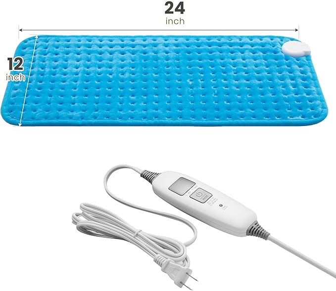 Electric Heating Pad for Back Pain Relief & Cramps - 6 Heat Settings,Auto Shut Off,Moist Heat Options,Portable Heated Pads for Neck/Shoulder Machine Washable Gift for Men Women,Blue,12"x24" - Bloomnest