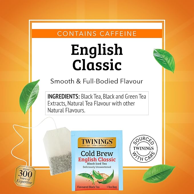 Twinings English Classic Cold Brew Iced Tea Bags, 20 Count (Pack of 6), Unsweetened Black Tea, Caffeinated, 120 Teabags - Bloomnest