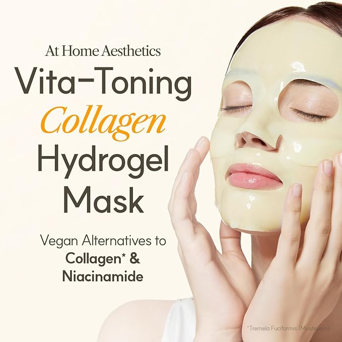THE FACE SHOP Vita-Toning Vegan Collagen Face Mask, Korean Glass Skin Essential, Hydrogel Mask for Moisturizing & Skin Elasticity, Improves Uneven Tone, 4EA - Bloomnest