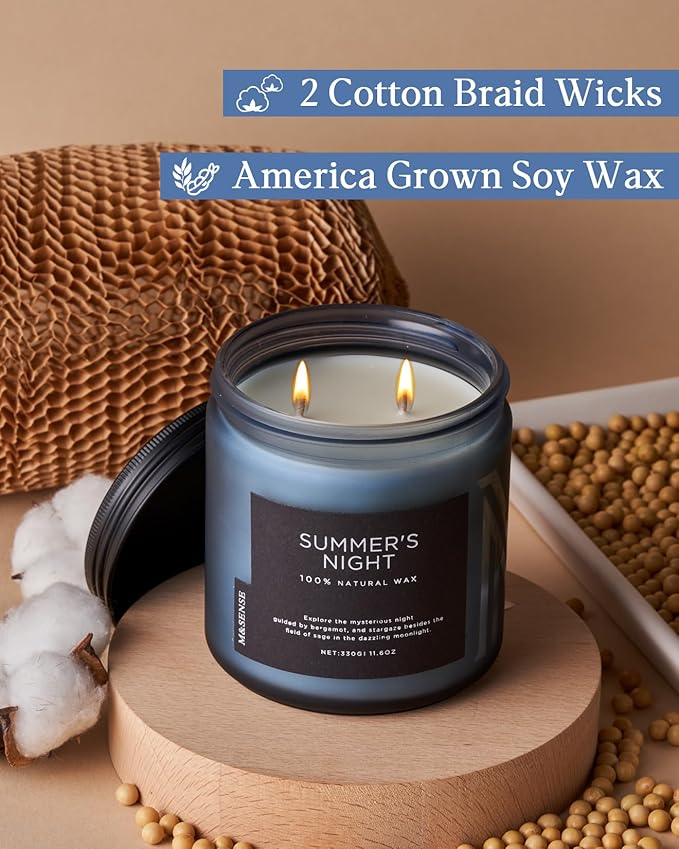 M&SENSE Summer's Night Scented Candle, 11.6oz Natural Soy Wax Clean Non Toxic for Home, Medium 2 Wick Gifts for Men, Up to 70 Hours Burn Time, Manly Candles for Bedroom - Bloomnest