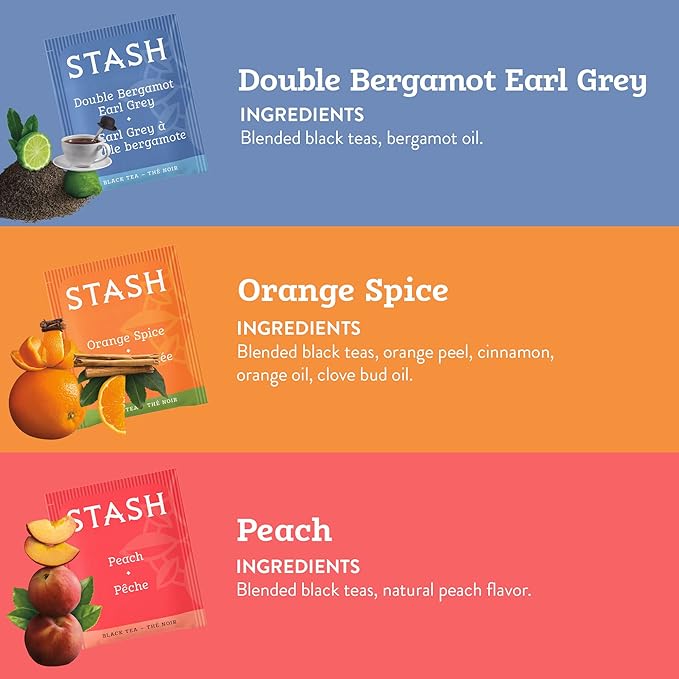 STASH Black Tea Variety Pack – Caffeinated, 6 Boxes of 18-20 Tea Bags Each – Orange Spice, Peach, Double Bergamot Earl Grey, Chai Spice, Super Irish Breakfast & Breakfast in Paris - Bloomnest