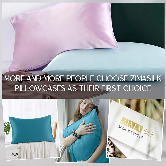 ZIMASILK 100% Pure Mulberry Silk Pillowcase for Hair and Skin Health,Soft and Smooth,Both Sides Premium Grade 6A Silk,600 Thread Count,with Hidden Zipper,1pc (King 20''x36'',Turquoise) - Bloomnest