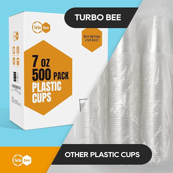 Turbo Bee 500 Pack 7oz Disposable Plastic Cups,Heat-Resistant & Food Safe Drinking Cups for Hot/Cold Beverages, Perfect for Schools, Offices, Events & Commercial Use - Bloomnest