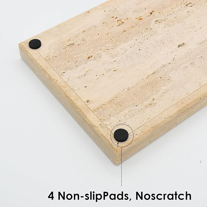 Real Natural Travertine Tray for Bathroom, Vanity, Kitchen and Desktop, Rectangle Genuine Travertine Stone Tray for Jewelry, Cosmetics, Candles, Lotion, Perfume and Home Decor