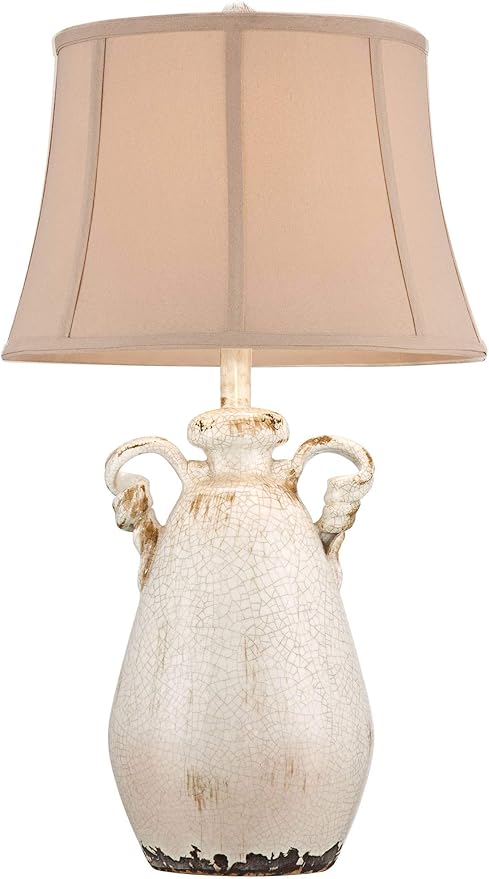 Regency Hill Isabella Rustic Country Cottage Table Lamps 29" Tall Set of 2 Crackled Ivory Glaze Ceramic Handles Jar Beige Bell Shade for Bedroom Living Room House Bedside Nightstand Office - Bloomnest