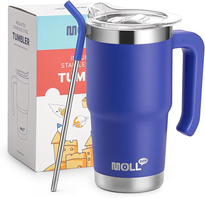 16 oz Tumbler with Handle Reusable Stainless Steel Vacuum Insulated Tumbler Cups with Lid and Straw Travel Mug for Women(Navy) - Bloomnest