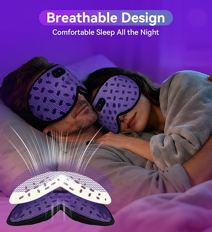 Sleep Eye Mask Bluetooth Headphones - 3D Contoured Zero Pressure Sleeping Masks 100% Blackout Eye Cover Breathable Sleeping Mask for Side Sleepers Wireless Earphone Ear Muff Headband Women Men Gift - Bloomnest