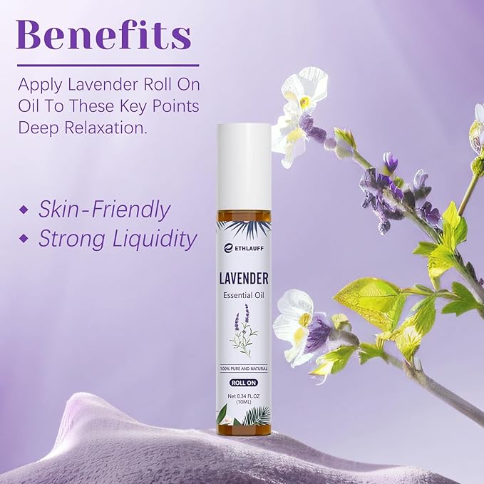 Lavender Essential Oil Roll On, Lavender Touch Essential Oil - 10 mL Roll On for Sleep and Relaxation - Bloomnest