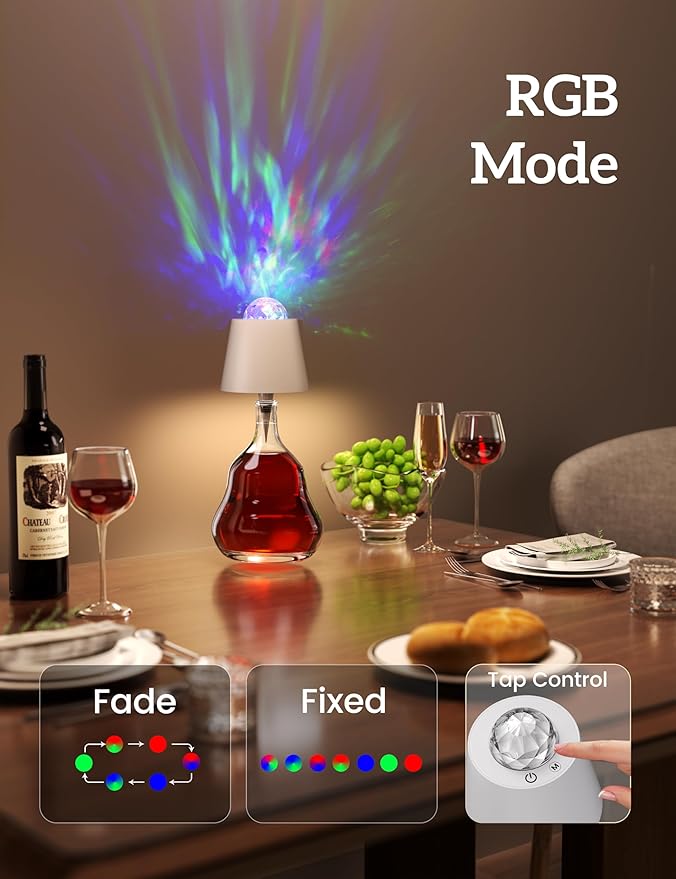Joyzy Table Lamp with Projector Lighting, Wireless Wine Bottle Lamps Rechargeable Wine Bottle Lights Water Wave Ripple Projection Liquor Bottle Room Decoration Light Ambient for Bar Restaurants - Bloomnest