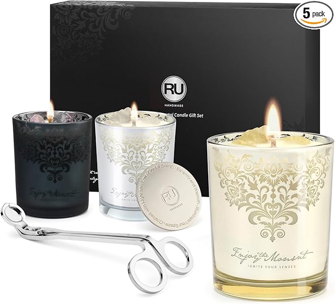 Luxury Scented Candle Gift Set – 3 Crystal Soy & Beeswax Aromatherapy Candle with Snuffer Lid & Wick Trimmer,7oz/each | Floral & Citrus Scents, Candles for Women, candles for home Scented & Relaxation - Bloomnest