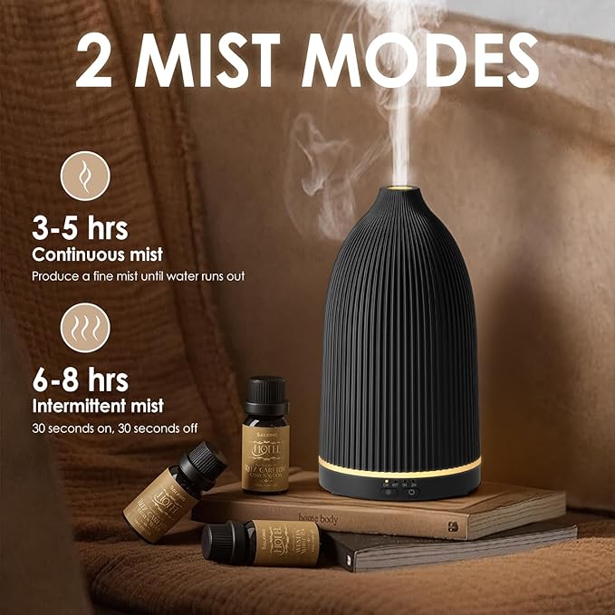 SALKING Essential Oil Diffuser, 100ml Aromatherapy Diffusers with Adjustable Mist Mode Timer Setting, Ultrasonic Diffusers for Essential Oils, 8 LED Colors, for Office Home (Black) - Bloomnest