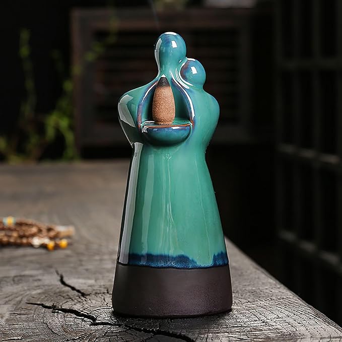 Simcat Backflow Incense Burner Holder Handicraft Hugging Lovers Incense Holder Censer Romantic Incense Waterfall Burner Decor + 20 Backflow Incense Cones 30 Incense Sticks 1 Tweezer 1 Mat - Bloomnest