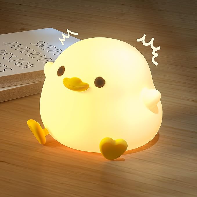 UNEEDE LED Cute Bean Duck Night Light, DoDo Duck Silicone Nursery Night Light Squishy Dimmable Rechargeable Table Bedside Lamp with Touch Sensor for Bedrooms, Living Room Unique Dorm Decor Gift Toy - Bloomnest