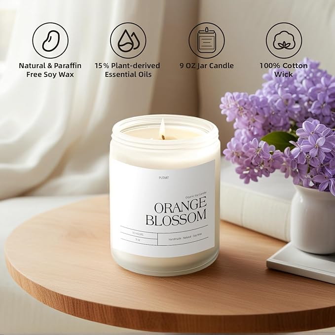 Orange Blossom Candles for Home Scented, Natural Soy Wax Aromatherapy Non Toxic Candle for Stress Relief, Long Burning & Lasting Candle Gifts for Halloween, Birthday, Christmas, Thanksgiving - Bloomnest