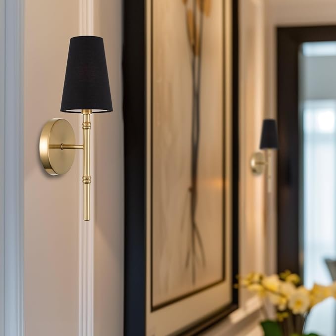 Kira Home Torche II 15" Petit Modern Wall Sconce/Wall Light + Black Linen Shade, Cool Brass Finish - Bloomnest
