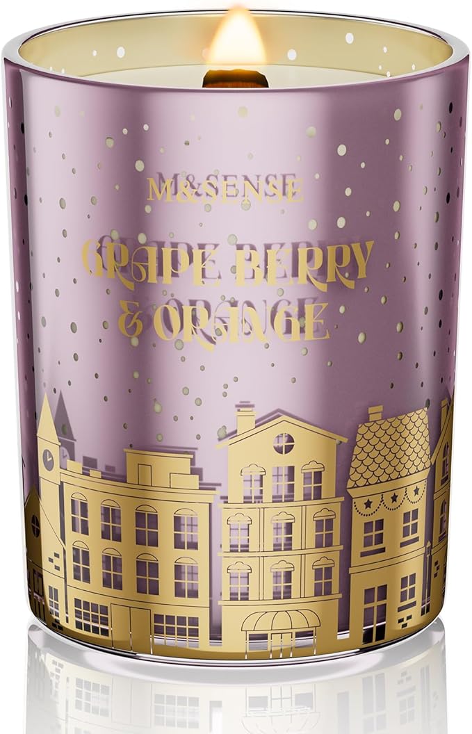 M&SENSE Grape Berry & Orange Scented Candle, Wooden Wick 18oz 100 Hour Long Lasting Burn Large Natural Soy Wax Non Toxic Winter Candle for Holiday and Stress Relief - Bloomnest