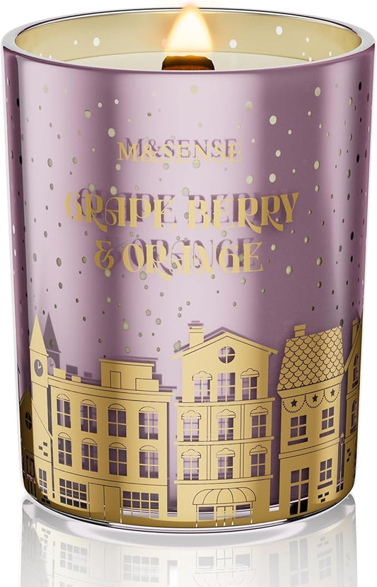 M&SENSE Grape Berry & Orange Scented Candle, Wooden Wick 18oz 100 Hour Long Lasting Burn Large Natural Soy Wax Non Toxic Winter Candle for Holiday and Stress Relief - Bloomnest