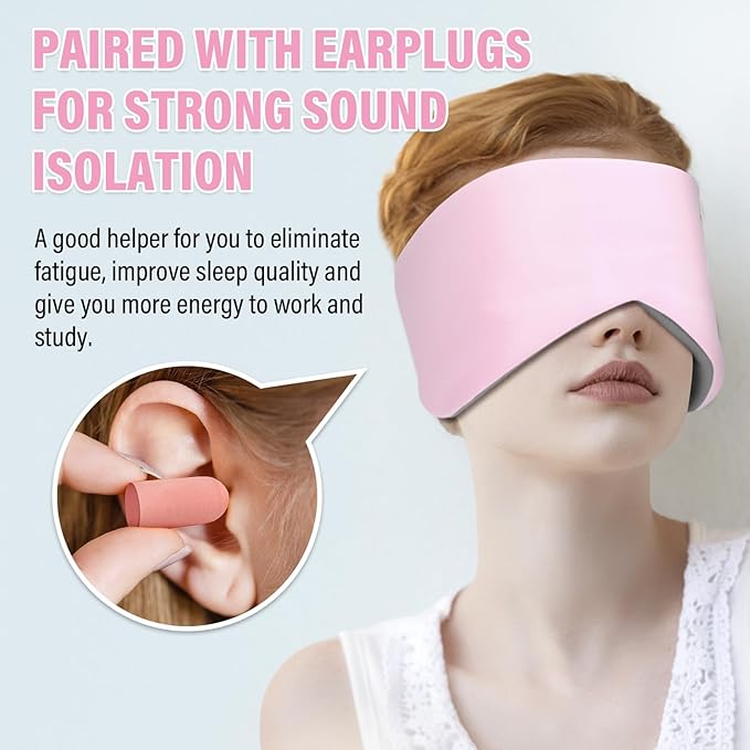 Sleep Mask, Eye Mask for Sleeping with Heads Adjustable, Earmuffs for Sleep for Men & Women, 2 in 1 Ear Mask and Blindfold, Soft Dual-Sided All-Season Eye Cover for Side Sleepers (Pink) - Bloomnest