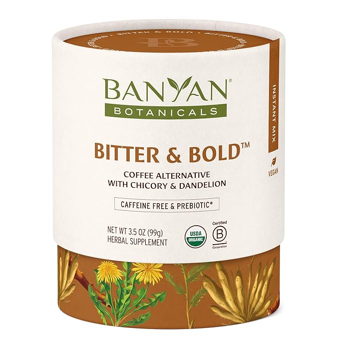 Banyan Botanicals Bitter & Bold – Organic Caffeine-Free Herbal Coffee Alternative – Milk Thistle, Chicory, and Dandelion Coffee Alternative – 3.5 oz, 16 servings – Fair for Life, Non-GMO, Vegan - Bloomnest