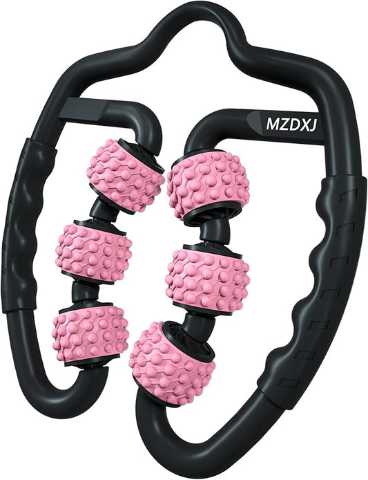 Cellulite Massage Tool Muscle Roller - Deep Fascia Massager & Dimpled Skin Remover for Legs, Thighs & Buttocks - Anti-Cellulite Roller, Smooth Skin, Pain Reliefs (Black Pink -6Wheel) - Bloomnest