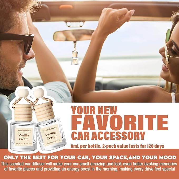 C Classy Car Air Freshener Hanging 2 Pack, Vanilla Cream Essential Oil Diffuser for Cars, Long-Lasting Fragrance, Cute Car Accessories, C ar Air Fresheners for Women & Men Gift, Made in USA - Bloomnest