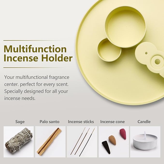 Multifunction Incense Holder, Sage Burner Holder, Palo Santo Holder Burner, 5.47" Ash Catch Tray, Smudge Stick Holder with Handle for Incense Sticks Incense Cone Candle, Yoga Meditation and Room Decor HOCUROAY