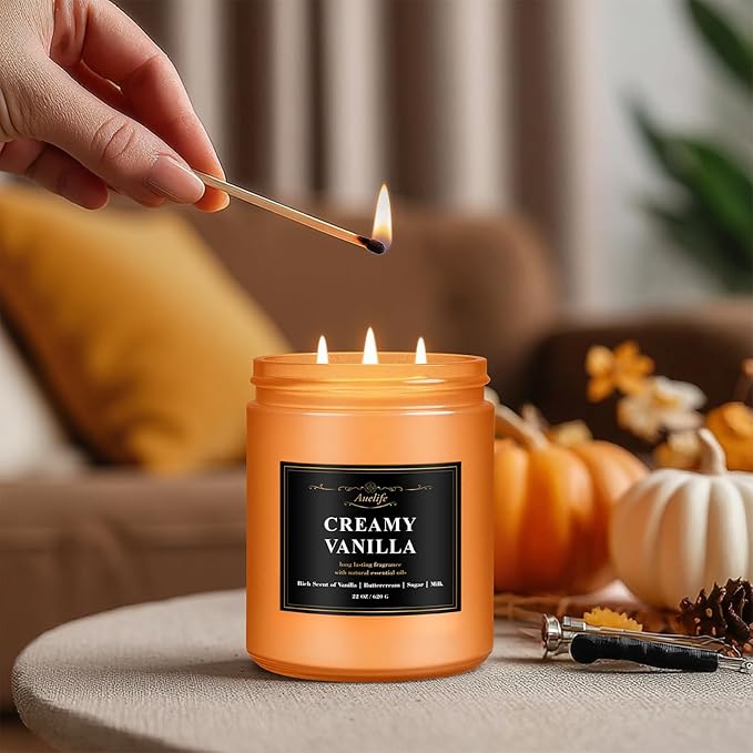Auelife Winter Candles, Fir & Cedarwood Scented Candle – 22oz Large 3-Wick Soy Candles, Long Lasting Aromatherapy, Woodsy Christmas Candle, Holiday Gift for Women & Men - Bloomnest
