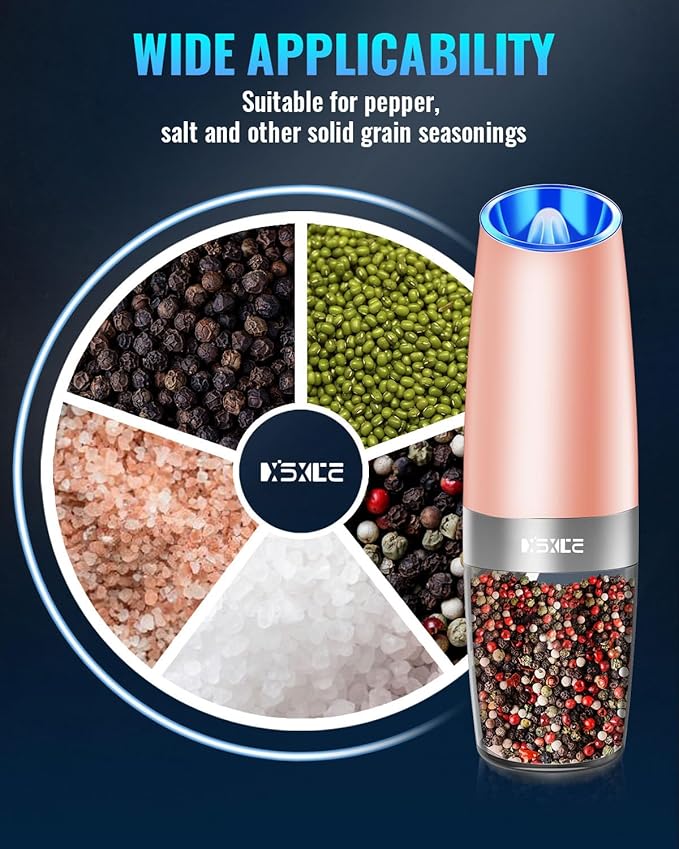 XinXu Gravity Electric Pepper and Salt Grinder Set, Adjustable Coarseness, with LED Light, One Hand Automatic Operation (Set/Coral X) - Bloomnest