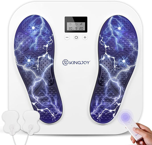 KINGJOY Foot Massager for Neuropathy, Rechargeable EMS TENS Foot Stimulator with 10 Modes 20 Intensities for Circulation Plantar Fasciitis & Swelling Pain Relief, Gifts for Women Men-White - Bloomnest