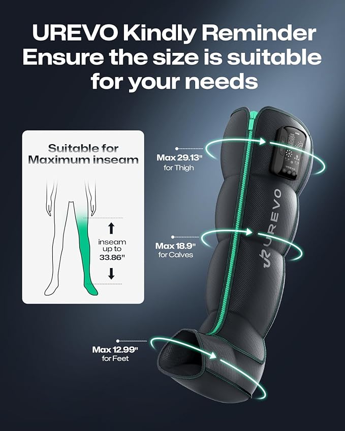 UREVO Smart Leg Recovery PT Pro, AI-Powered Tech Rechargeable Air Compression Massager Boots for Circulation, Smart Pain Senser and Foot Muscle Recovery to Athletes After Summer Sports, Black - Bloomnest