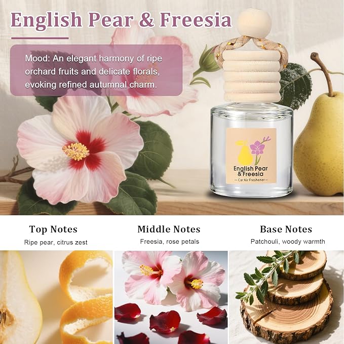 Car Air Freshener Oil Diffuser - Hanging Long Lasting Scent for Car & Home (BlackBerry & Bay, White Musk & Cedarwood, English Pear & Freesia, Wild Bluebell) - Bloomnest