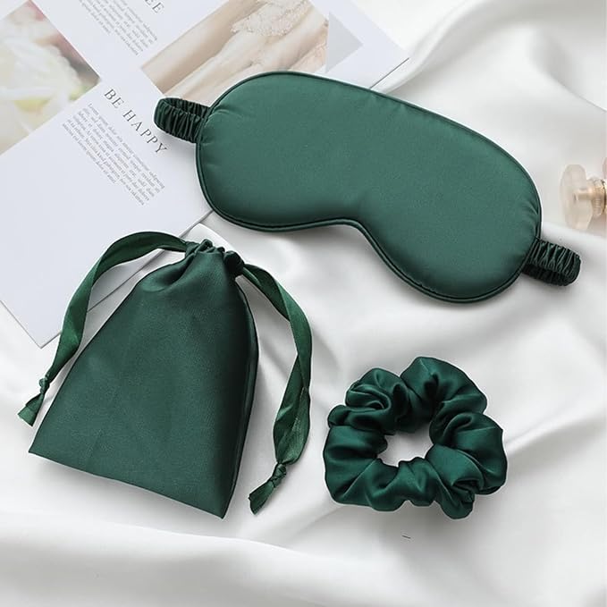 Silk Satin Sleeping Eye Mask, Green Sleep Eye Night Blindfold for Women and Men, Soft Breathable Blackout Eyeshade Eye Cover for Travel, Wedding Bridesmaid Gift - Bloomnest