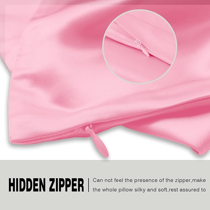 Silk Pillow Cases 2 Pack,Soft Breathable and Sliky Standard Size Pillow Cases Set of 2,Natural Mulberry Silk Pillowcase Set of 2 for Hair and Skin with Hidden Zipper (Pink,20"X 26",2pcs) - Bloomnest