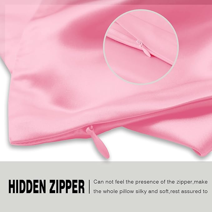 Silk Pillow Cases 2 Pack,Soft Breathable and Sliky Queen Size Pillow Cases Set of 2,Natural Mulberry Silk Pillowcase Set of 2 for Hair and Skin with Hidden Zipper (Pink,20"X 30",2pcs) - Bloomnest